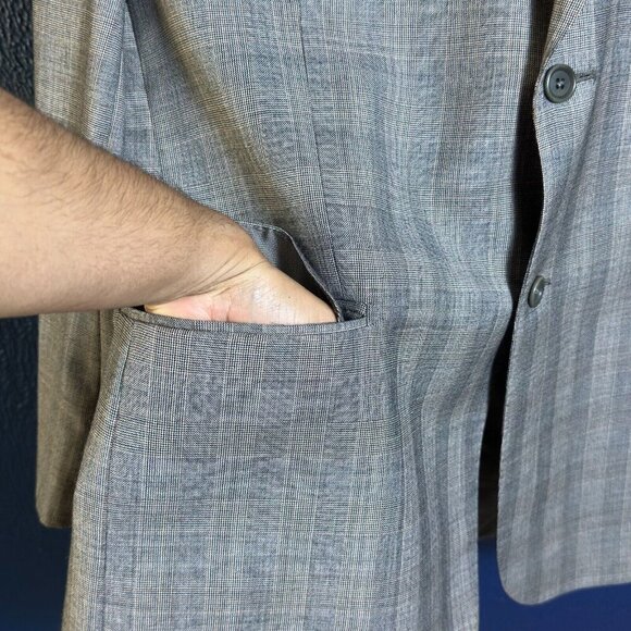Giorgio Cavalli Men’s 46R Beige Windowpane Wool DBL Vent Blazer Italy Office - Picture 4 of 14